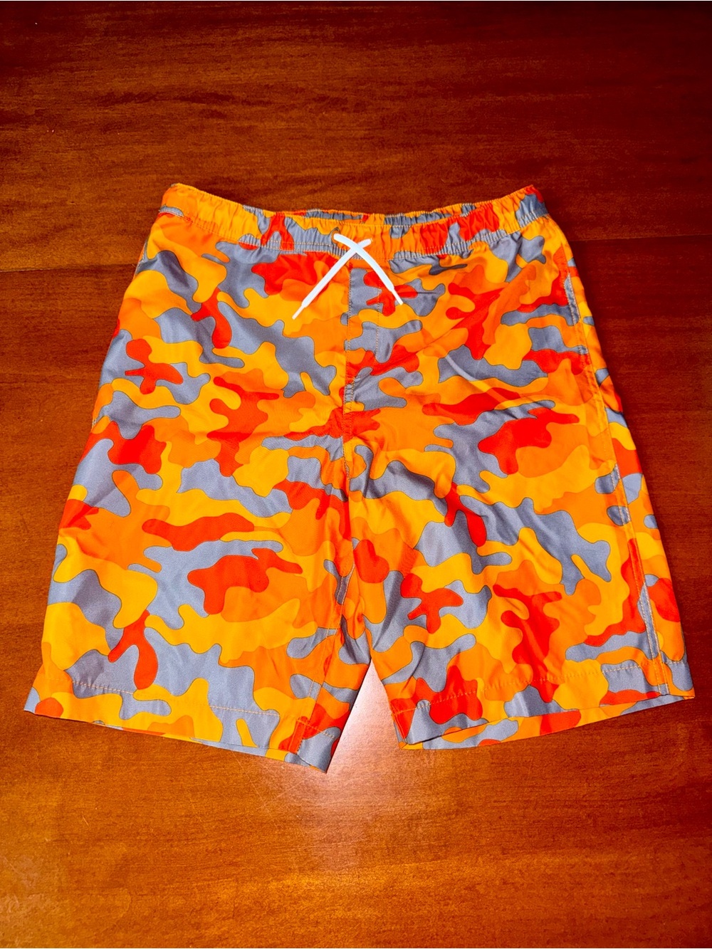 Lands’ End Boys XXL 18-20 Orange Camo Swim Trunks Board Shorts
